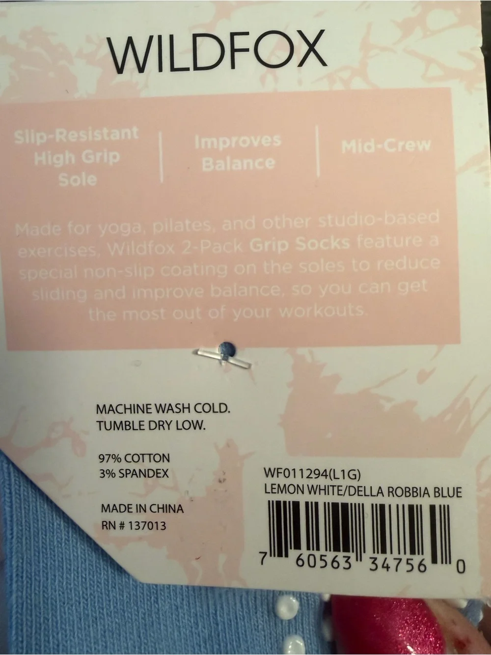 WILDFOX NWT 4 Pairs White Crew Grip Socks Lemon Embroidery & Light Blue Socks